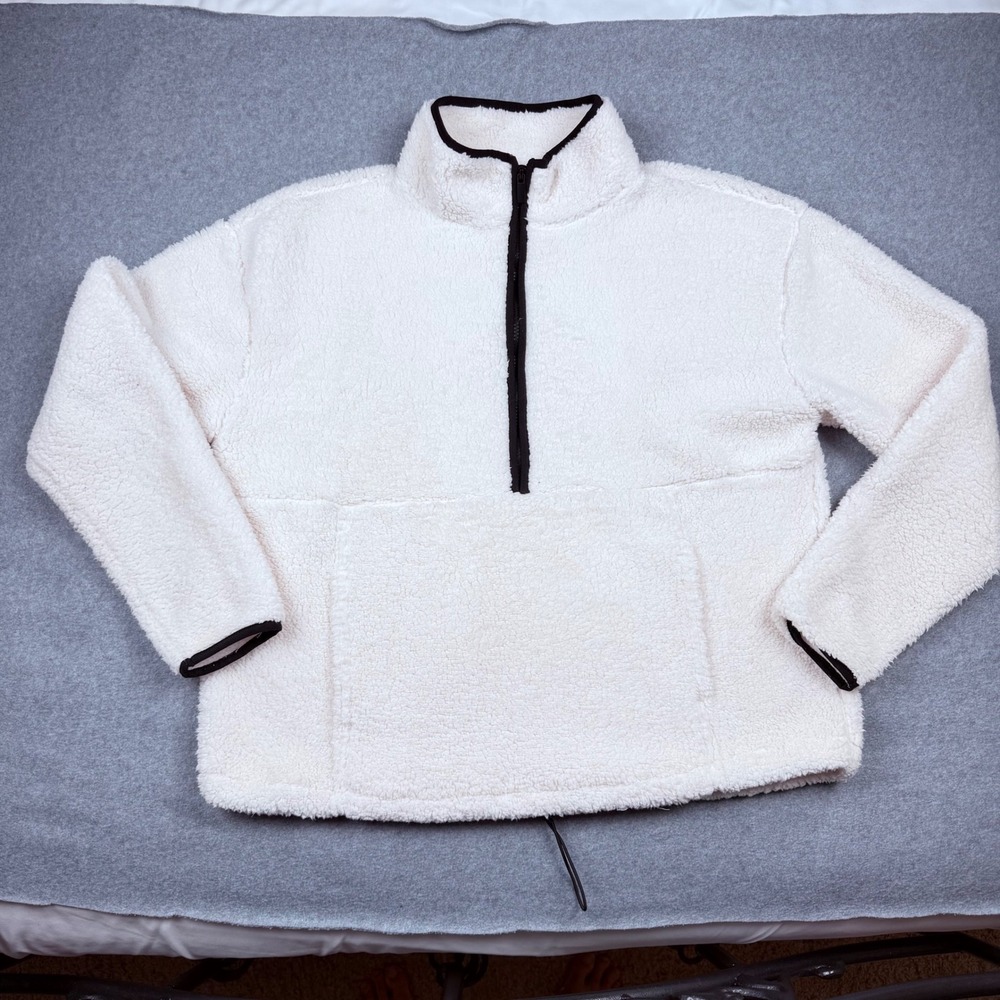 No Boundaries Womens XXL Cream Sherpa Fleece Quarter Zip Pullover Jacket